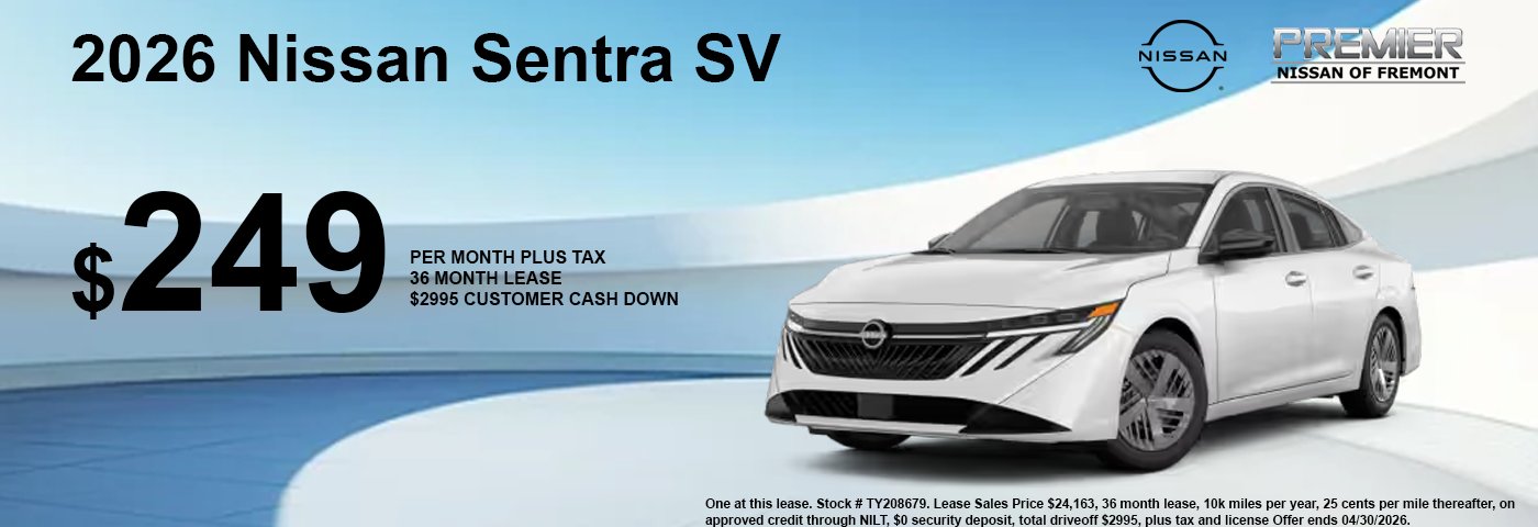 Lease a 2026 Nissan Sentra SV for $249 per month