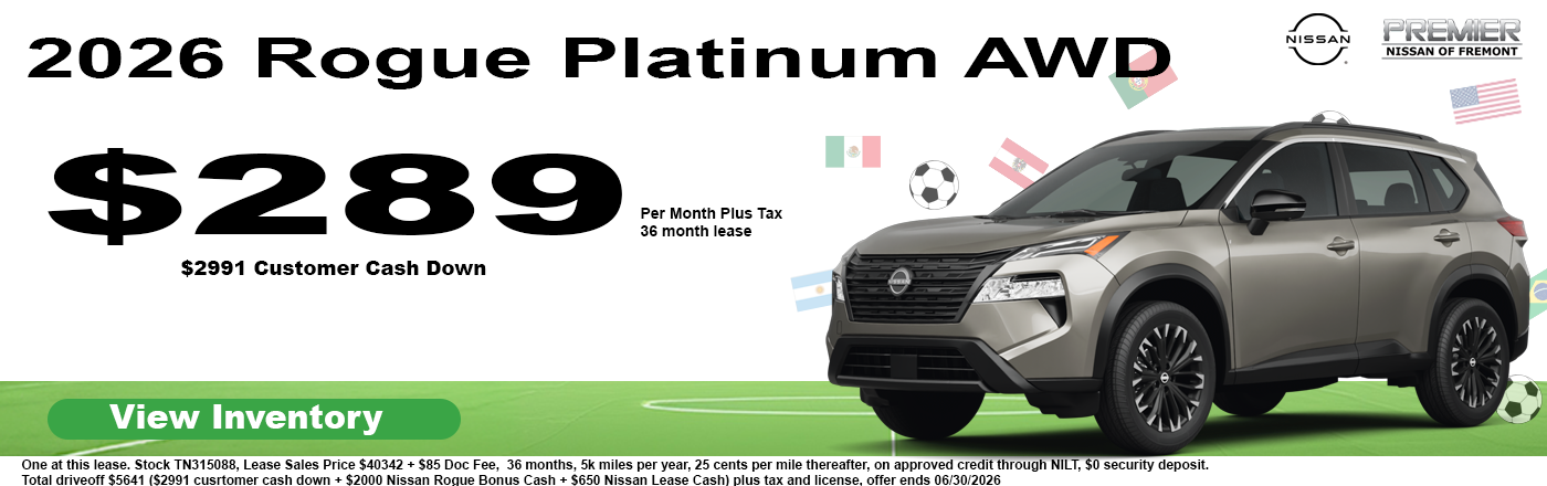 2026 Nissan Rogue Platinum AWD for $289 per month
