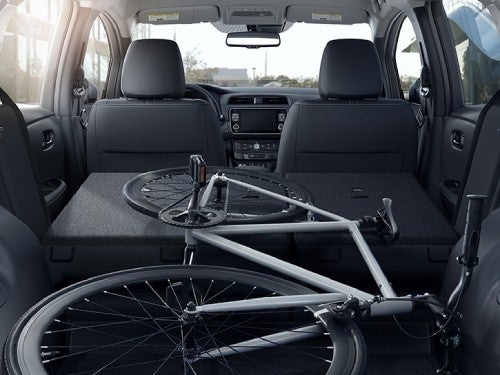2025 Nissan LEAF view of back seats down with a bike in it