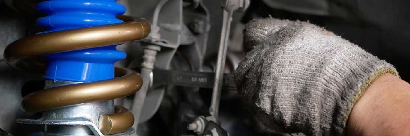 Close up view of a vehicle's suspension